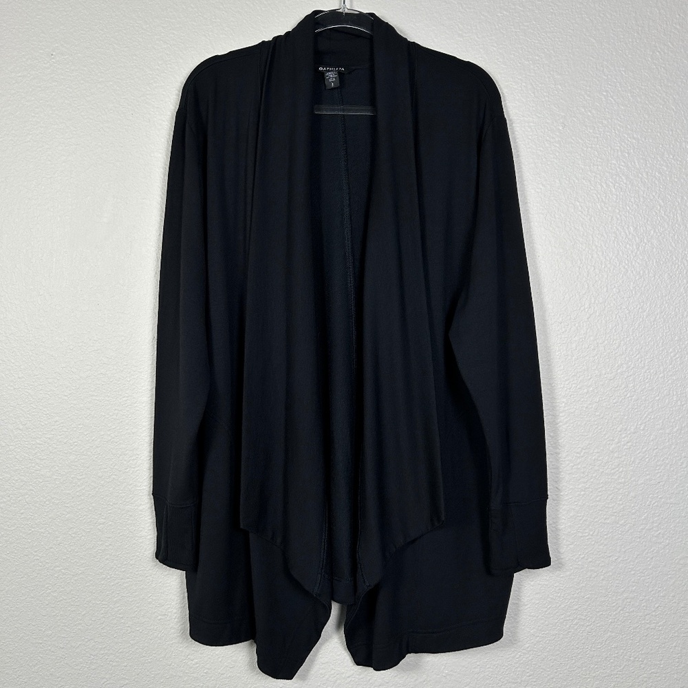 Athleta size L Pranayama Restore Wrap black long cardigan nirvana fabric relaxed